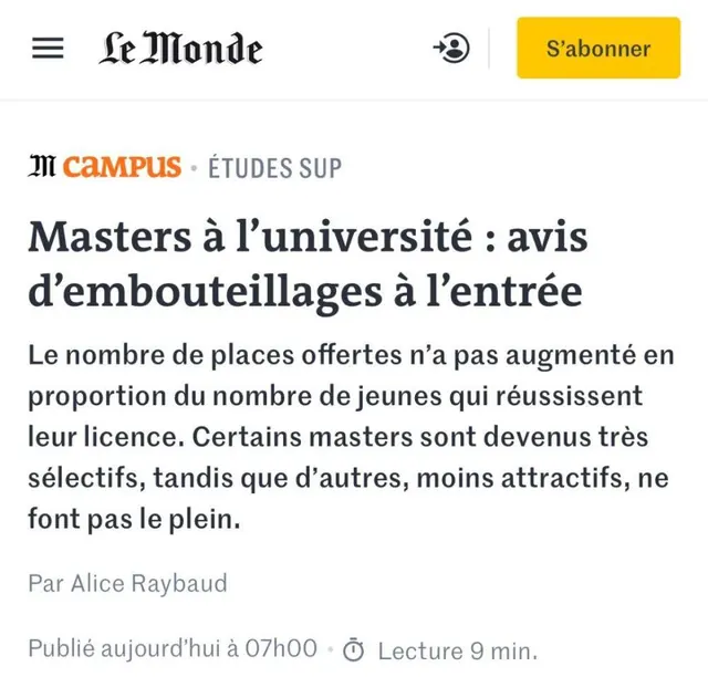 法国公立大学，硕士招生人数无法满足本科毕业生的需求