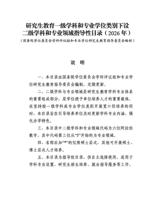 2026年研究生学科专业指导性目录，重磅发布！